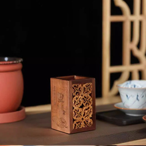 Kangyi Wooden <b>Pen</b> Holder Square Walnut Wood Storage Bucket Tea Ceremony Container For Desk Office Use - Product Image 4