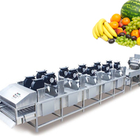 Wasautomaat voor vers fruit, groene bladeren en groenten, met bubbels.