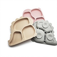 Assiette pour enfants en silicone épaissi, design simple et créatif, dinosaure de dessin animé, fabrication OEM ODM sur mesure