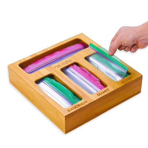 Bamboo Ziplock Bag Storage Organizer for Kitchen Drawer Food Storage Bag Organizer Holders