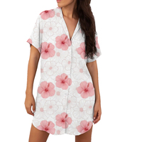 Robe chemise élégante et décontractée pour femme à manches courtes et col, motif hibiscus hawaïen, faible MOQ, impression à la demande