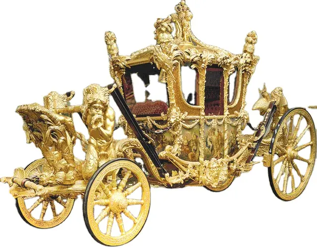 Deluxe Golden Sculpture Royal Horse Carriage Horse Cart Trailer For Hotel Show