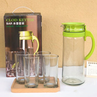 Ensemble Ménager d'Été Carafe d'Eau Froide en Verre Simple Service Théière en Verre 1.2L Carafe à Eau Froide Tasse à Eau 250ML Lot de 5 Pièces