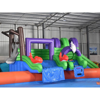 Piscine gonflable géante ronde commerciale avec toboggan sur le thème des animaux marins |   Grande zone de jeux aquatiques pour parcs aquatiques et locations