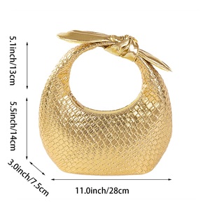 Bolso de Noche Tejido con Nudos para Mujer, Bolso de Mano de Cuero PU, Bolso Tipo Dumpling Casual y Moderno para Fiestas, Compras, Citas y Viajes - Product Image 2