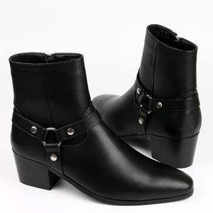 Botas <span class=keywords><strong>de</strong></span> hombre estilo arnés, negras, con punta en pico lateral, tacón <span class=keywords><strong>de</strong></span> bloque, estilo vaquero, con anillo en <span class=keywords><strong>O</strong></span> y tachuelas, zapatos <span class=keywords><strong>de</strong></span> vestir <span class=keywords><strong>de</strong></span> moda - Product Image 1