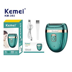 เครื่องโกนขน Kemei รุ่น KM-393 สีเขียว ป้องกันฝุ่น สำหรับผู้หญิง แบตเตอรี่ 400mAh กันน้ำระดับ IPX5 ชาร์จผ่าน USB กำจัดขนแบบไม่เจ็บปวด สำหรับผู้หญิง - Product Image 1