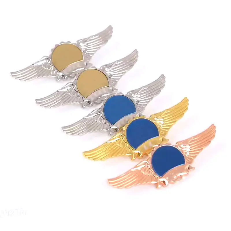 Custom 3d Luchtvaart Revers Pin Badge Blanco Metalen Goud Zilver Bronzen Vlucht Luchtvaartmaatschappij Vliegtuig Wing Pin