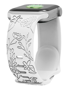 Cinturini con Incisioni Floreali Compatibili per <span class=keywords><strong>Apple</strong></span> <span class=keywords><strong>Watch</strong></span> 40mm 41mm 38mm 42mm 44mm <span class=keywords><strong>45mm</strong></span> 49mm, Cinturino Sportivo con Fiori Selvatici Incisi al Laser - Product Image 4