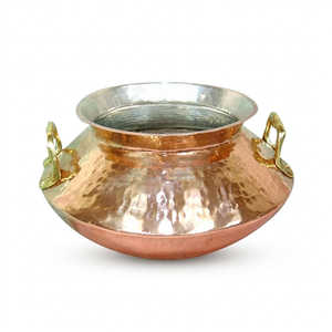 Indian Traditional <b>Large</b> Copper Degchi with Brass Handle and Hammered Design Eco-friendly Handmade for Hotel Home - Product Image 1