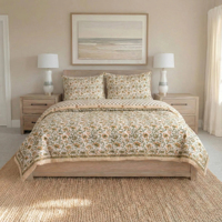 Ensemble de literie en coton 100% imprimé à la main, ensemble de housse de couette 4 pièces, doux et respirant, linge de lit imprimé floral chaud pour hôtel et maison