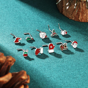 Christmas Cartoon Nose Stud Stainless Steel Body Piercing Jewelry Festive Holiday Ornament - Product Image 3