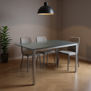 Table à manger carrée en verre trempé, 120x70x75cm, pieds en acier inoxydable, 4 places, design minimaliste moderne, meubles de maison - Product Image 2