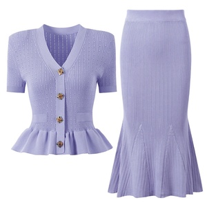 AIMEISI Casual <span class=keywords><strong>alla</strong></span> <span class=keywords><strong>moda</strong></span> estivo <span class=keywords><strong>Cardigan</strong></span> a maniche corte lavorato a maglia con gonne lunghe e gonna a due pezzi da donna - Product Image 5