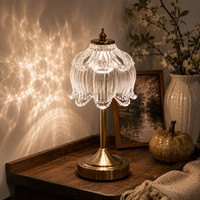 Lampe de table rechargeable vintage en verre Lotus, 3 couleurs, à intensité variable par toucher, sans fil, en cristal blanc, pour hôtel et restaurant