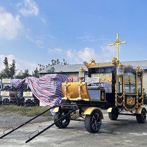 รถศพแบบลากจูงที่แข็งแรงทนทาน สีดำ-ทอง พร้อมกางเขน สำหรับพิธีศพโดยเฉพาะ - Product Image 4