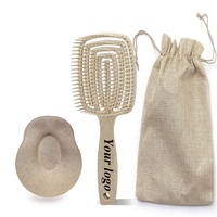 Ensemble de brosses démêlantes et lissantes pour cheveux en paille de blé biodégradable avec logo personnalisé, pour massage du cuir chevelu et démêlage facile, à dents larges