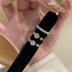 Minimalist Elegant Luxury Floral Open Zircon <b>Ring</b> Collection Fashionable Versatile Design Jewelry Made Trendy Brass - Product Image 3