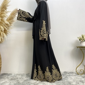 1495 #   Abaya ouverte élégante avec broderies florales dorées, cardigan musulman islamique tendance - Product Image 3