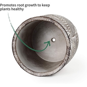 กระถางต้นไม้ดินเผาสมัยใหม่ พร้อมรูระบายน้ำ ลวดลายใบไม้  ผิวเคลือบเงา สำหรับใช้ภายใน/ภายนอกอาคาร - Product Image 5