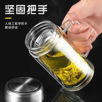 Tasse à thé en verre à double paroi Mink avec poignée, grande capacité, avec couvercle, pour cadeau, jetable, double couche, haute qualité