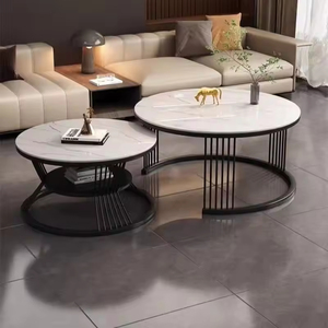Mesas de Centro Extensibles de Estilo Nórdico Moderno, de Lujo, con Superficie de Mármol, Ecológicas, de Metal Blanco Simple con Detalles en Oro, para Sala de Estar - Product Image 3