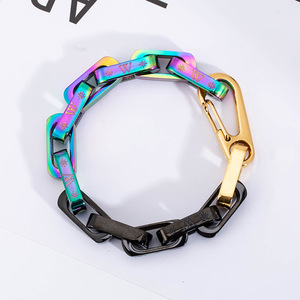 สร้อยข้อมือแฟชั่น ไทเทเนียมสตีล สีรุ้ง หนา รูปทรงเรขาคณิต สำหรับผู้ชาย สไตล์พังก์ร็อก ของขวัญ 21 ซม. - Product Image 5