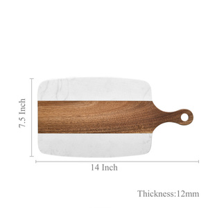 Tabla de cortar rectangular de mármol y madera de acacia con mango largo, estilo empalmado, para carne, pan, frutas, queso y ensalada - Product Image 5