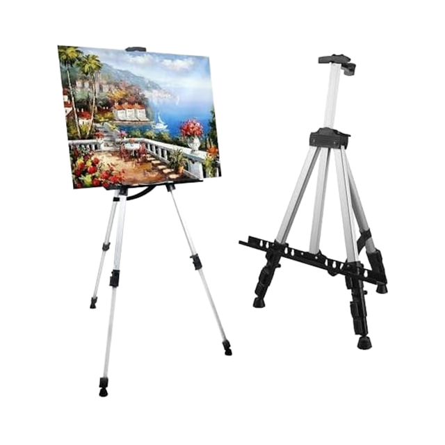 Bview Art 66-Inch Aluminum Metal Tripod Adjustable Portable Art Easel Stand for Painting Displaying Canvas Table