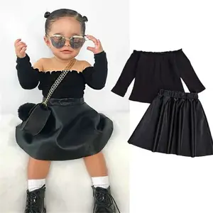 OEM Vetements Pour Enfants Custom Logo Garments Bulk Wholesale Black Fashionable Girls Spring Clothing 2021