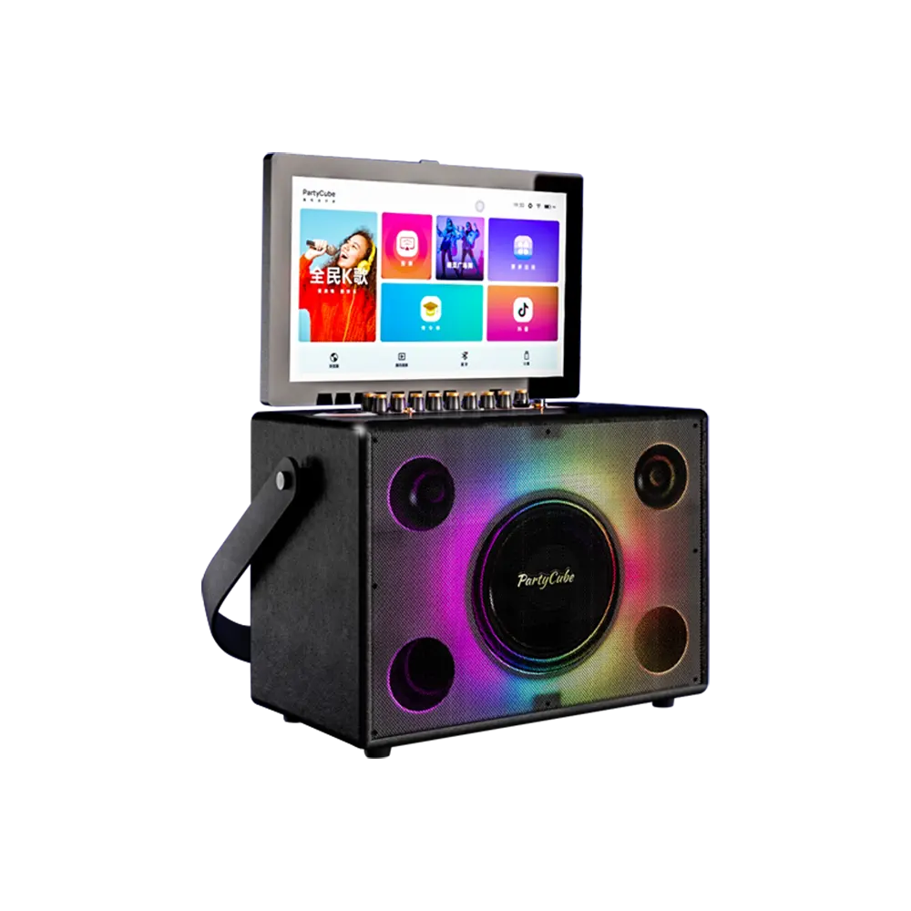 Fun PartyCube Karaoke Sistema com chama Disco Dynamic Lights 14 ''Touch Screen para Aluguer Evento Wireless Speaker Song Box