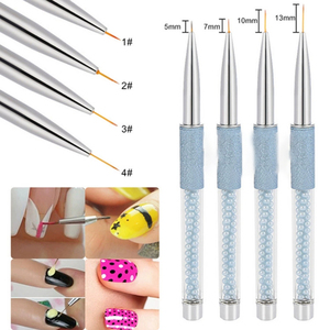Pinceau liner en nylon à manche perlé givré, avec virole sertie, pour nail art, dessin de lignes et peinture florale sur gel UV - Product Image 2