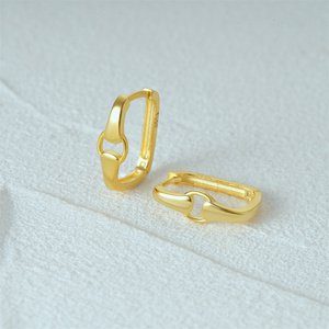 CANNER Joyería Geométrica Minimalista, Pendientes de Aro Ovalados de Plata de Ley 925 con Diseño de Herradura y Doble Baño de Color, de Moda - Product Image 2
