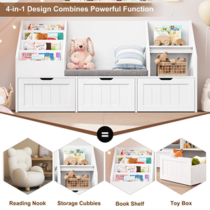 Étagère à livres pour enfants avec coin lecture, organisateur de rangement pour jouets, avec coussin et 3 tiroirs mobiles avec bancs. - Product Image 4