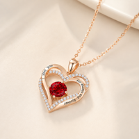 Collier Pendentif Cœur Ouvert Lettre d'Amour Pavé CZ Pierre Rouge Or Rose Bijou Romantique pour Femme Vente en Gros