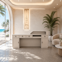 Bureau d'accueil professionnel double hauteur couleur crème, personnalisation du logo, adapté à la conception gratuite pour les centres de soins de la peau, OEM