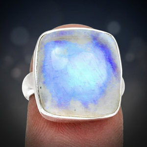 Natura Classic Wedding 925 Solid Sterling Silver <b>Ring</b> with Rainbow Moonstone Cushion Cut Wholesale Jewelry India Parties - Product Image 2