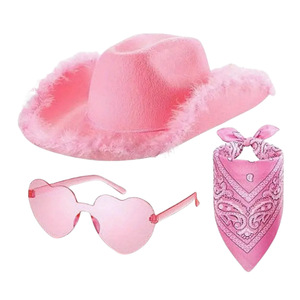Sombrero de Vaquero Rosa con Plumas, Set de Sombrero de Vaquero Rosa para Fiesta, Artículo de Moda Transfronterizo de la Serie Rosa, Superventas - Product Image 3