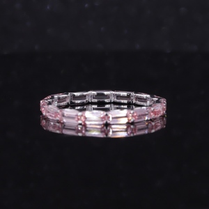 Starsgem <span class=keywords><strong>Bague</strong></span> pour femme en or blanc massif 14K 2*4mm taille émeraude pierres précieuses <span class=keywords><strong>saphir</strong></span> cultivées en laboratoire couleur rose bande éternelle - Product Image 2