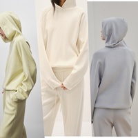 Nouveau populaire femmes laine mérinos tricot pull ensemble lavable en Machine Midi large jambe pantalon et deux pièces tenue 100% laine ensembles