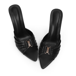 2025년 여성용 셔링 하이힐 슬리퍼 슈즈 뾰족한 앞코 오픈 토 샌들 - Product Image 2