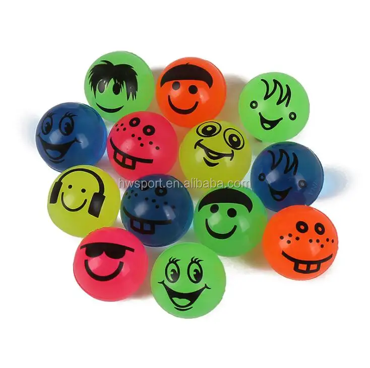 32mm High Bouncy Ball Multi Color Smiley Vending Machine Rubber Ball Children's Toy Bouncing Ball