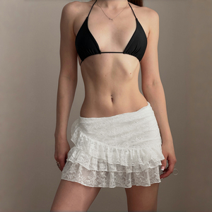Minifalda de encaje blanco con volantes para mujer, cintura baja, dobladillo en capas con forro, para la moda de verano 2026 - Product Image 4