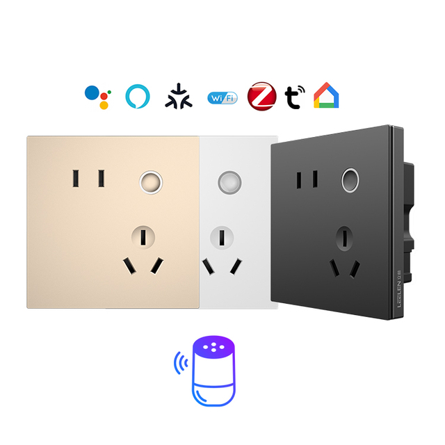 LEELEN Wifi Socket Smart Tuya App Control Alexa Voice Control Zigbee Smart Wall Socket Tempered Glass