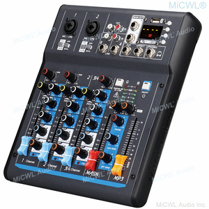 MiCWL X4 Tragbares <span class=keywords><strong>Mini</strong></span> 4-Kanal Tonmischpult Audio <span class=keywords><strong>DJ</strong></span> <span class=keywords><strong>Controller</strong></span> Studio Bühnen Live <span class=keywords><strong>Mixer</strong></span> 48V Blau USB - Product Image 3
