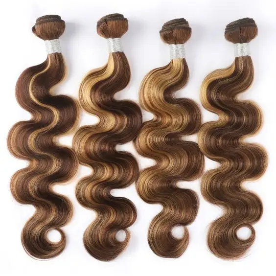 wholesale piano color p4/27 highlighted body wave hair Indian hair braid styles dye hair Bundles with 4x4 Lace closure