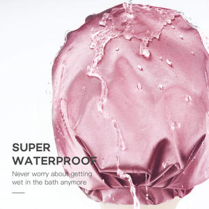 女性用大型シャワーキャップ再利用可能な防水調節可能なシャワーキャップ、シルクサテン裏地付き高級シャワーキャップ付きロングヘア用 - Product Image 5