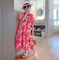 Nouvelle robe d'été 2024 pour filles, à grandes fleurs et volants, 100 % coton, coupe ample, pour 10 ans