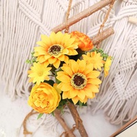 Bouquet de tournesols artificiels faits à la main en soie pour mariage, fête, décoration intérieure, arrangements floraux prêts à l'emploi, vente en gros
