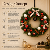 Guirlande de Noël artificielle avec nœuds en satin imprimés flocons de neige, pommes de pin, tranches d'orange séchées, boules décoratives, clochettes – Décoration durable